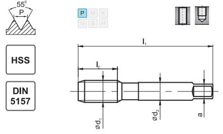 Gwintownik maszynowy G1/4 DIN-5157 HSS - krótki