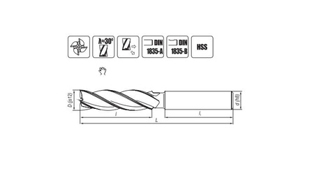 Frez trzpieniowy walcowo-czołowy długi HSS 8,5 mm