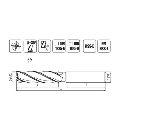 Frez trzpieniowy walcowo-czołowy długi PM HSS-E 12 mm