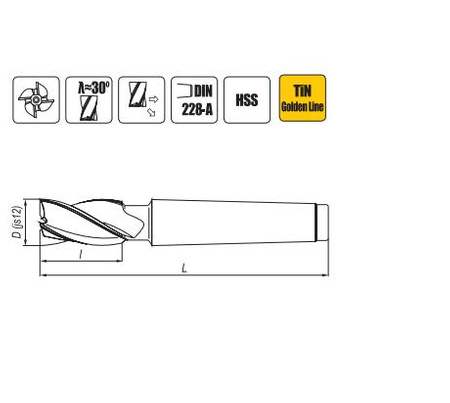 Frez trzpieniowy walcowo-czołowy krótki z chwytem Morse'a HSS TiN  25 mm