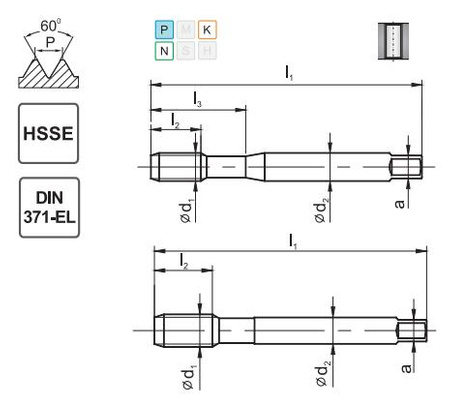 Gwintownik maszynowy M5 DIN-371-EL HSSE 800 bardzo długi