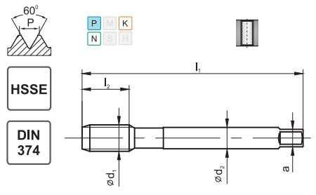 Gwintownik maszynowy M24x1,5 DIN-374 HSSE 800