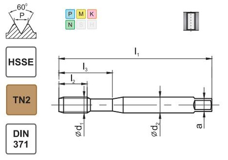 Gwintownik maszynowy M3,5 DIN-371 HSSE 800x