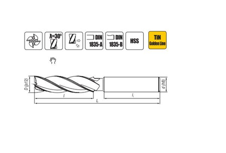 Frez trzpieniowy walcowo-czołowy długi HSS TiN 25 mm