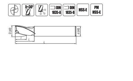 Frez trzpieniowy do rowków na wypusty długi  PM HSS-E  16 mm