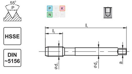 Gwintownik maszynowy G1/8 DIN-5156 HSSE 800 skrętny R40