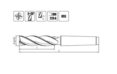 Frez trzpieniowy walcowo-czołowy długi z chwytem Morse'a HSS 30 mm