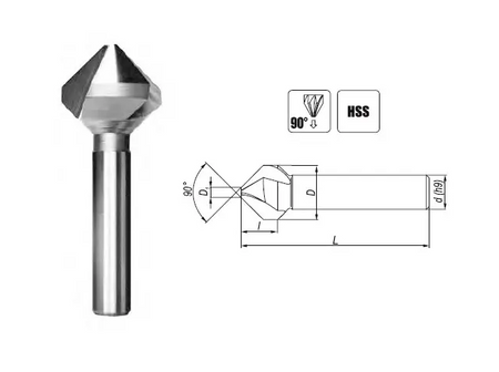 Pogłębiacz Stożkowy 3-Ostrzowy 90° Fi 25 mm DIN 335-C HSS