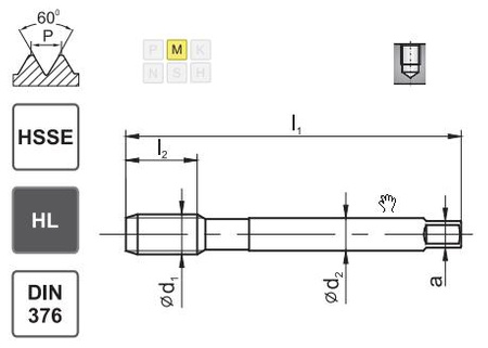 Gwintownik maszynowy M14 DIN-376 HSSE INOX skrętny R40