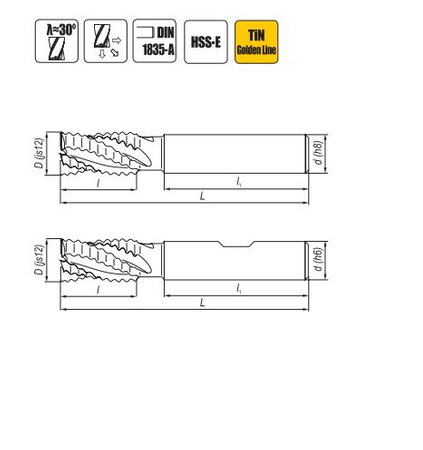 Frez trzpieniowy krótki do obróbki zgrubnej HSS-E TiN  25 mm