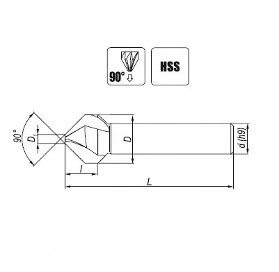 Pogłębiacz Stożkowy 3-Ostrzowy 90° Fi 20,5 mm DIN 335-C HSS