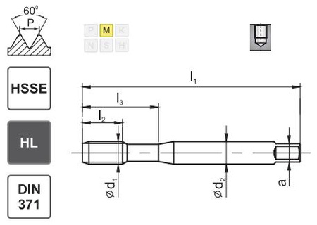 Gwintownik maszynowy M3 DIN-371 HSSE INOX skrętny R40