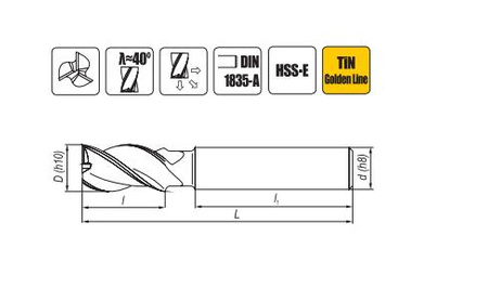 Frez trzpieniowy krótki do metali lekkich HSS-E TiN  28 mm