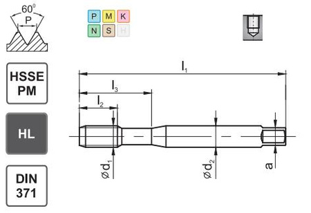 Gwintownik maszynowy M8x0,75 DIN-371 HSSE-PM MasterTAP skrętny R45