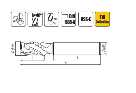 Frez trzpieniowy krótki do obróbki zgrubnej metali lekkich HSS-E GL 25 mm