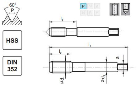 Gwintownik ręczny 3/4-10 DIN-352 HSS UNC