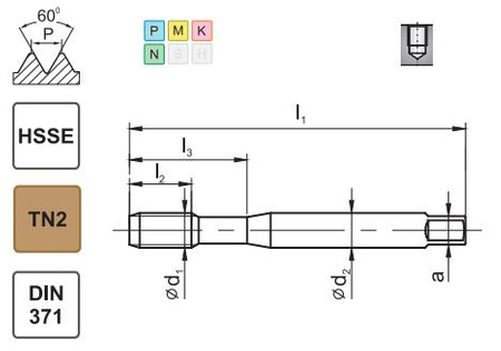 Gwintownik maszynowy M8 DIN-371 HSSE 800x skrętny R40