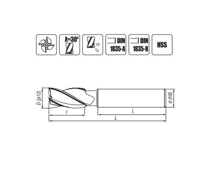 Frez trzpieniowy walcowo-czołowy krótki HSS 6 mm