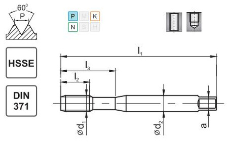 Gwintownik maszynowy M6x0,75 DIN-371 HSSE 800