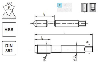 Gwintownik ręczny 1/4-20 DIN-352 HSS BSW