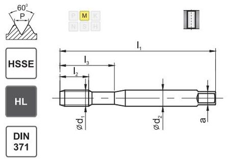 Gwintownik maszynowy M8x1 DIN-371 HSSE INOX