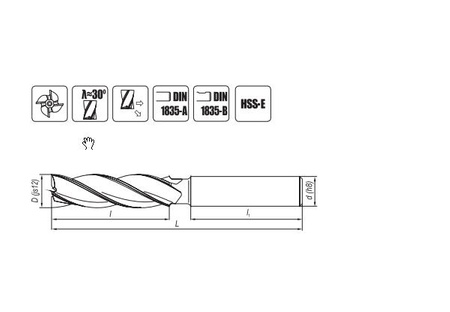 Frez trzpieniowy walcowo-czołowy długi HSS-E 30 mm