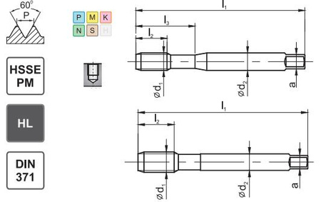 Gwintownik maszynowy No6-32 DIN-371 HSSE-PM MasterTAP skrętny R45