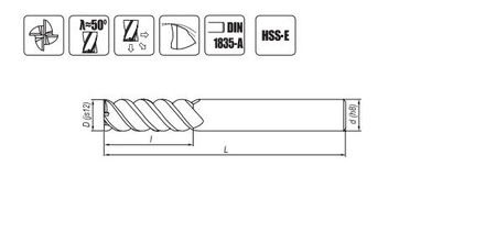 Frez trzpieniowy długi o ostrzach centralnych HSS-E 12 mm