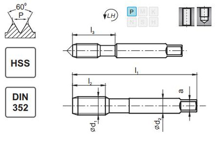 Gwintownik ręczny lewy M16 DIN-352 HSS M