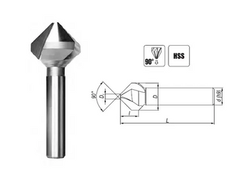 Pogłębiacz Stożkowy 3-Ostrzowy 90° Fi 25 mm DIN 335-C HSS